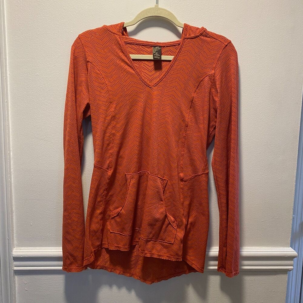 prAna Breathe Hoodie Women’s Medium Orange Long Sleeve Pullover Yoga Activewear